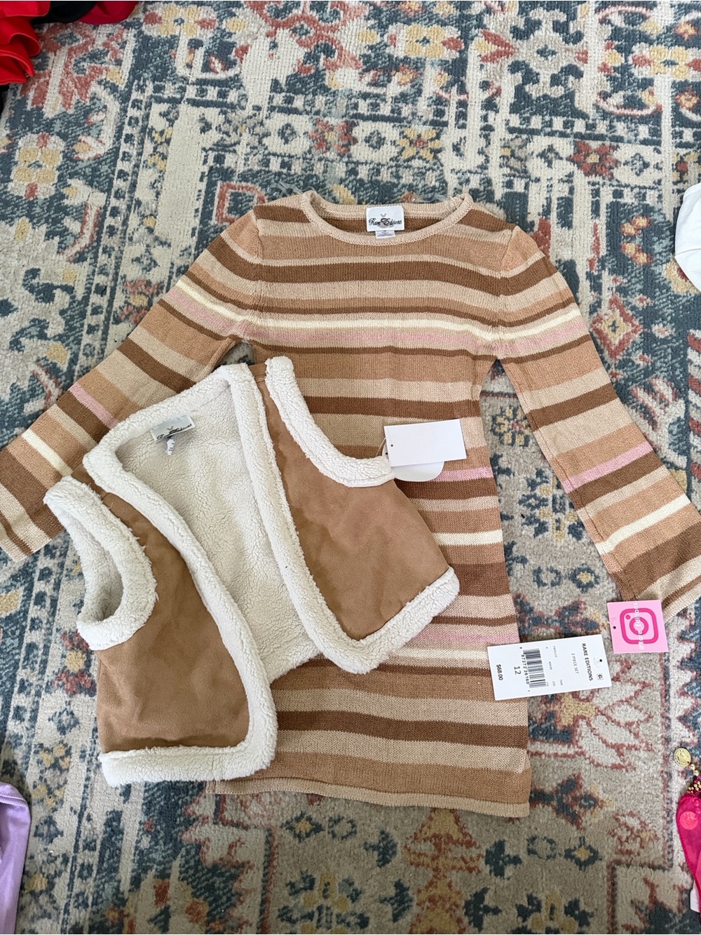 Absolutely Gorgeous Rare Edition Girls Sweater Dress with Reversible Sherpa Vest